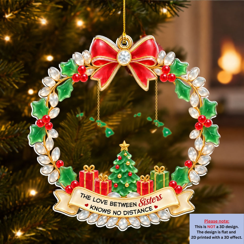 Custom Sister Christmas Ornament •  No Distance Too Far Today - Personalized Acrylic Ornament