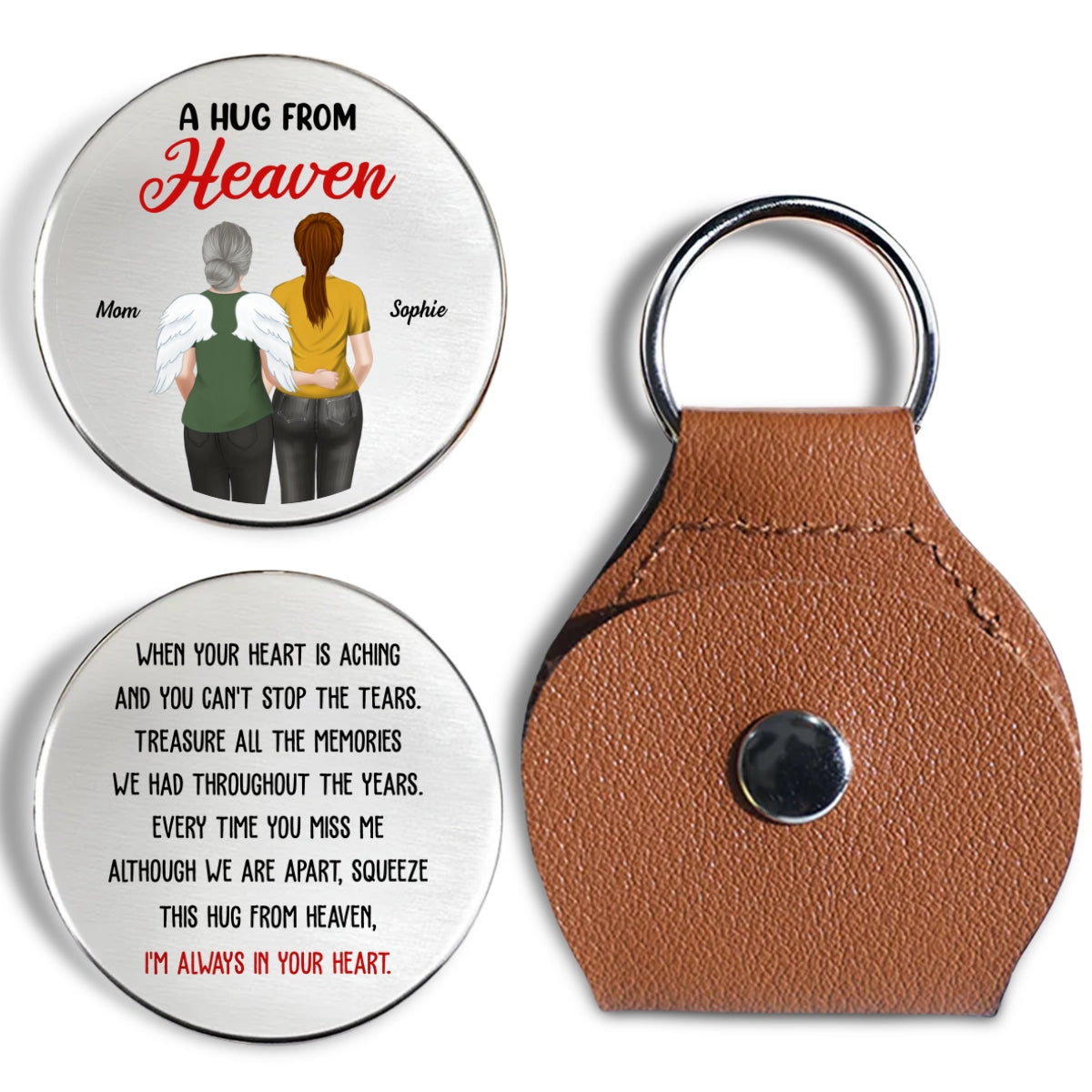 Custom Memorial Coin Keychain, Sympathy Keepsake • A Hug From Heaven - Personalized Pocket Hug