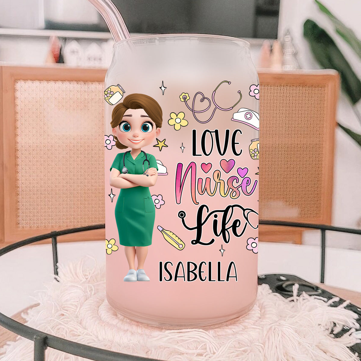 Love Nurse Life - Personalized Glass Can