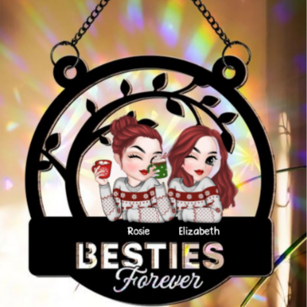 Custom Christmas Hanging Decor, for Best Friend, Friendship Gifts • Sisters Forever - Personalized Rainbow Suncatcher