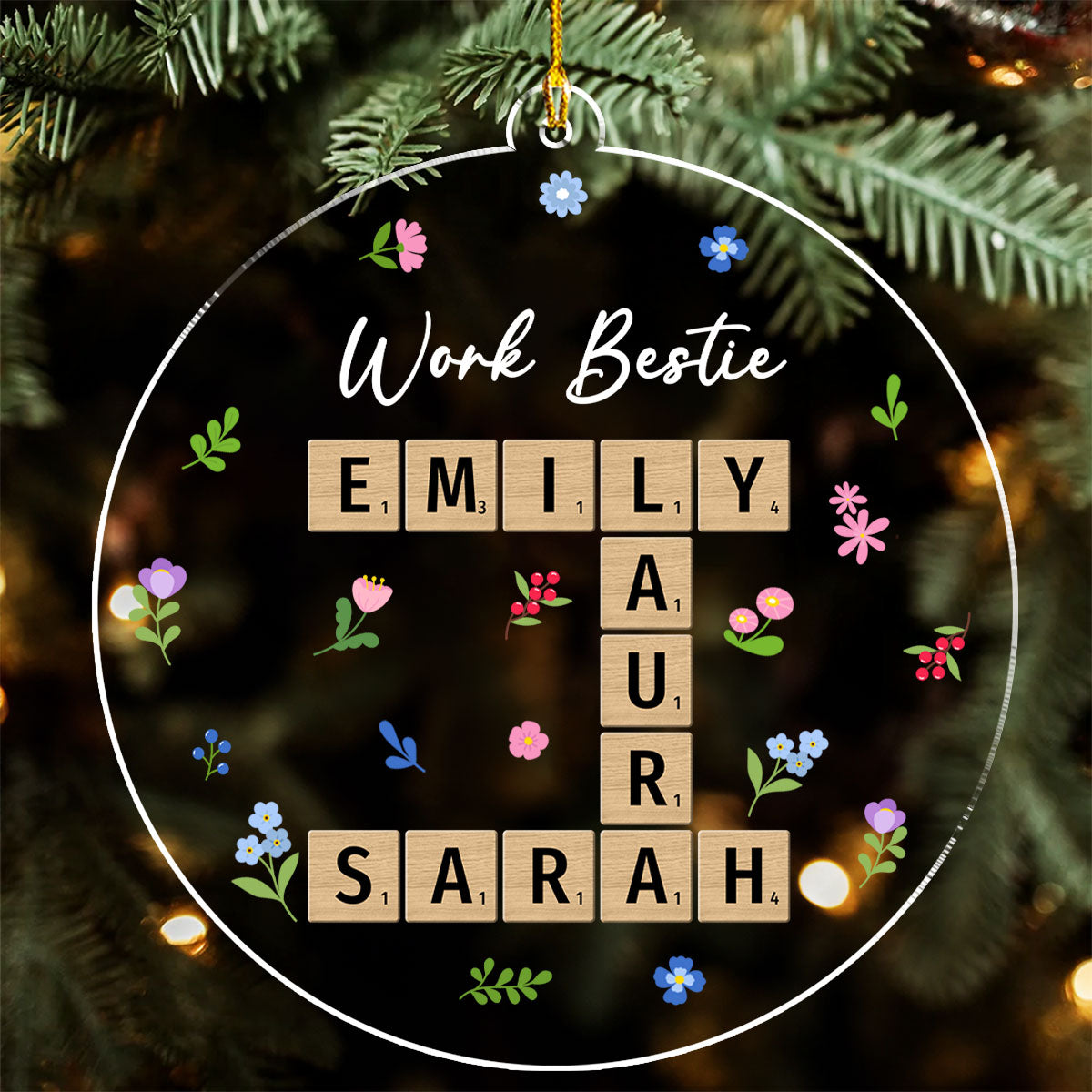 Custom Coworker Christmas Ornament, Team Appreciation Gift •  Besties Coworker Crossword Art - Personalized Acrylic Ornament