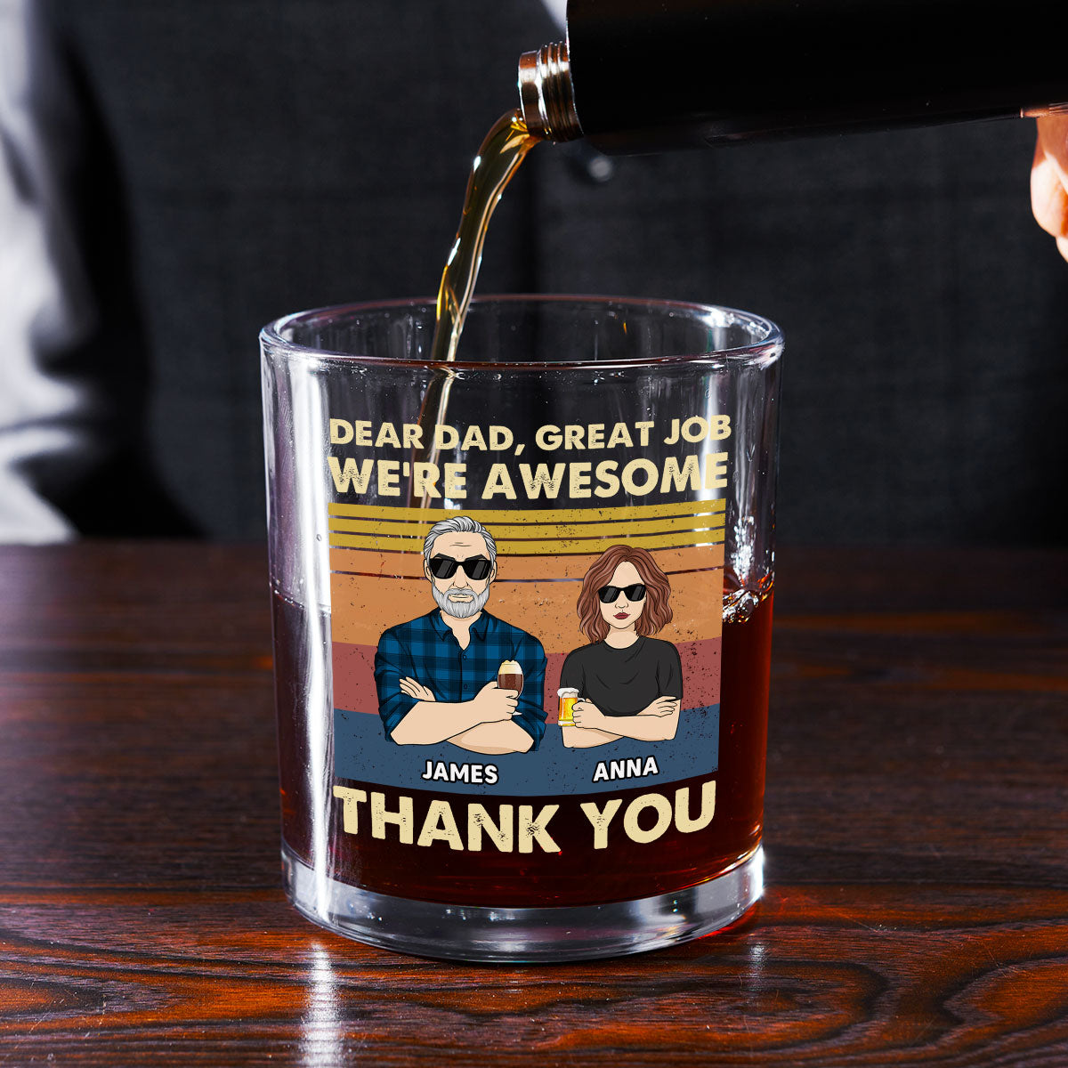 Custom Father's Day Birthday Gifts for Dad • Dear Dad Great Job We Are Awesome Thank You - Personalized Whiskey Glass