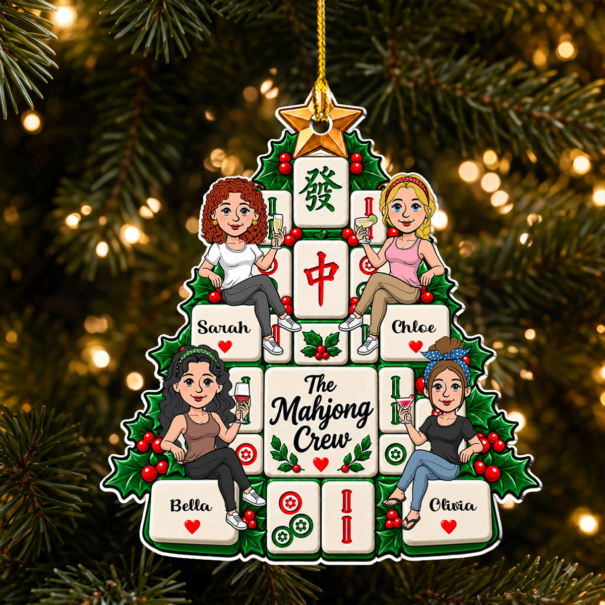 Custom Friendship Christmas Ornament, Best Friend Gift •  Mahjong Crew Makes Holidays Better - Personalized 3D Effect Acrylic Ornament