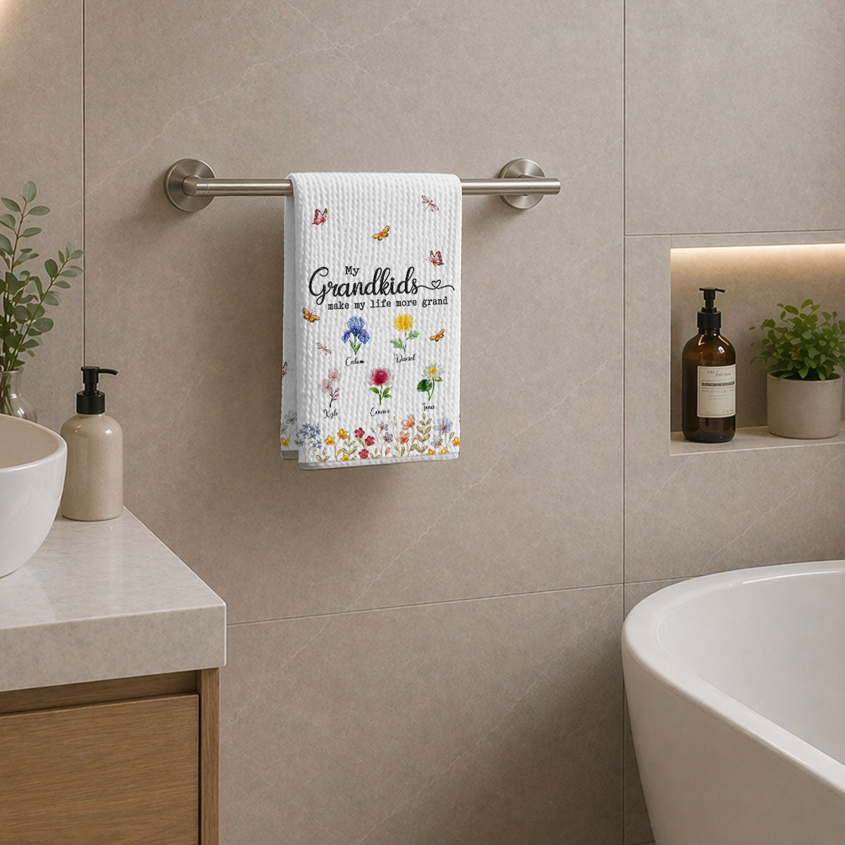 Custom Names Kitchen Towel, Mother's Day Birthday Gift For Mom Mother • Make Life More Grand With Lovely Kids - Personalized Kitchen Towel