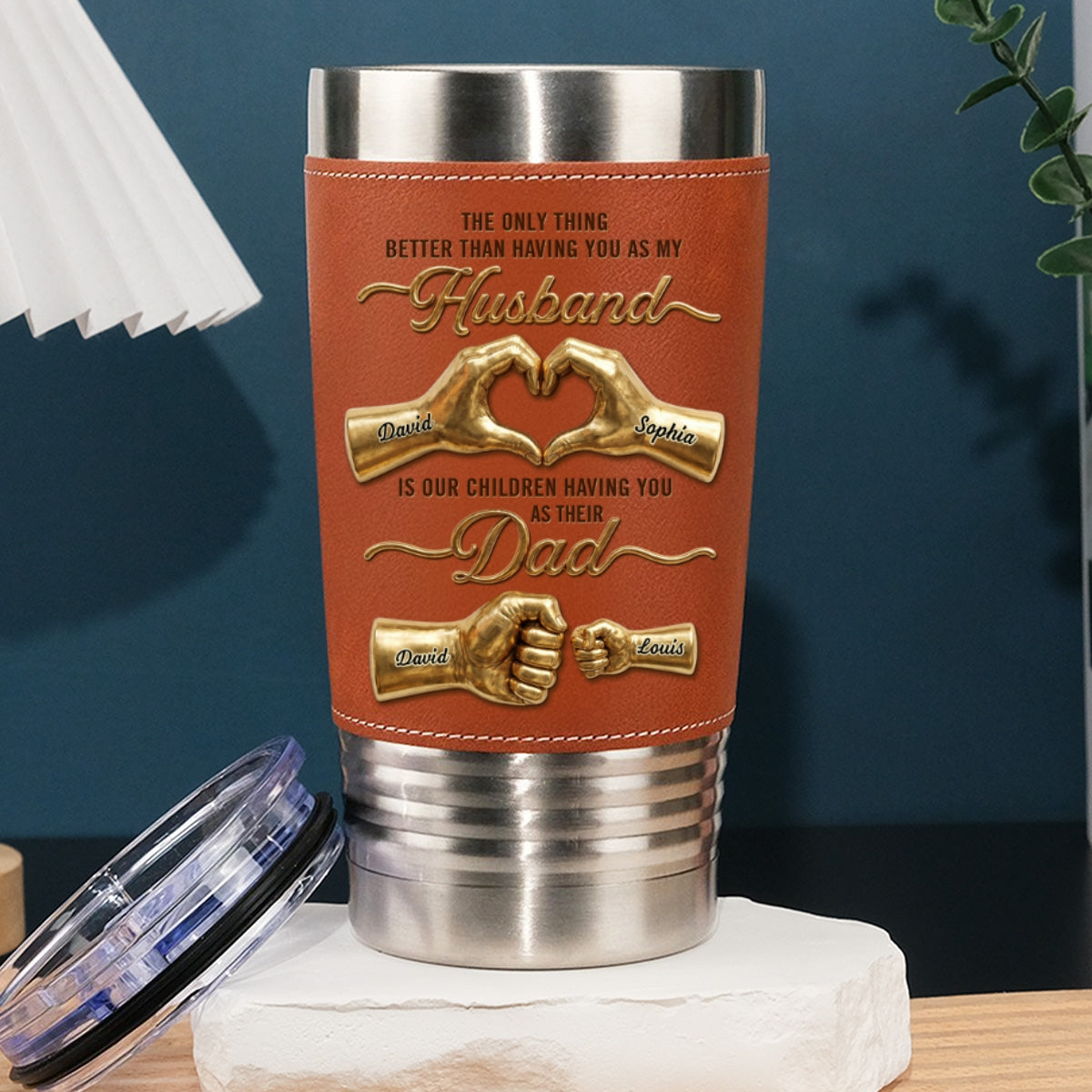 Custom Christmas Anniversary Gifts For Husband • My Love Their Hero - Personalized Leather Tumbler