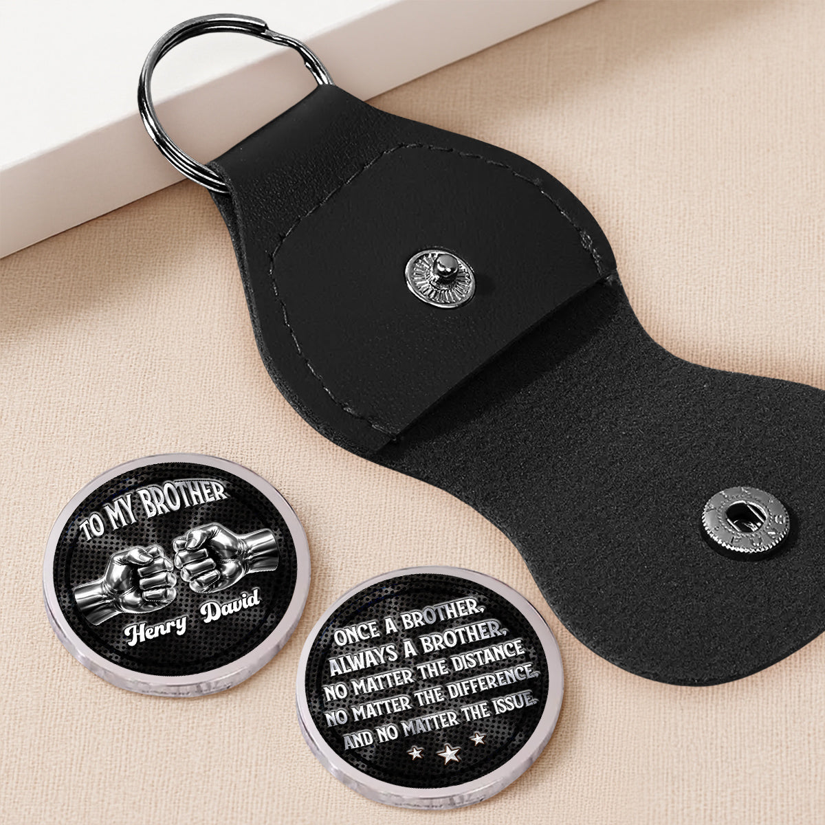 Custom Brother Coin Keychain, Birthday Gift for Family Members • Soulmate Best Friend - Personalized 3D Printing Pocket Hug
