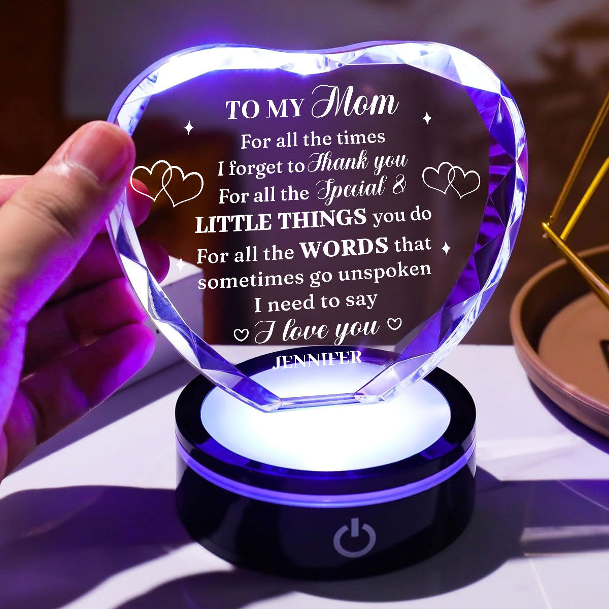 I Love You Mom - Personalized Crystal Led Light