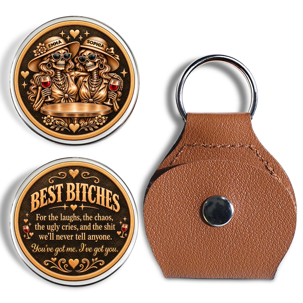 Custom Besties Coin Keychain, Friendship Birthday Gifts • Chaos Together - Personalized 3D Printing Pocket Hug