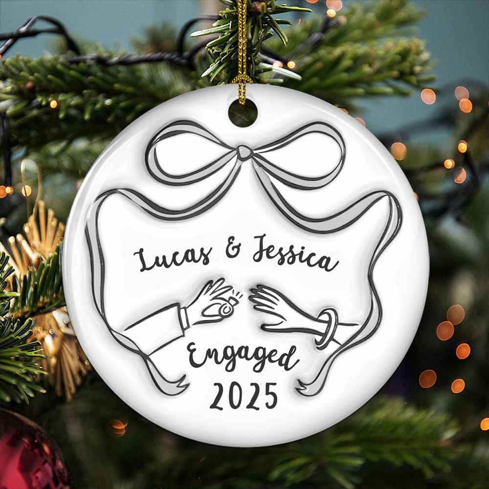 Custom Keepsake Christmas Ornament •  We Got Engaged - Personalized 3D Inflated Effect Ceramic Ornament