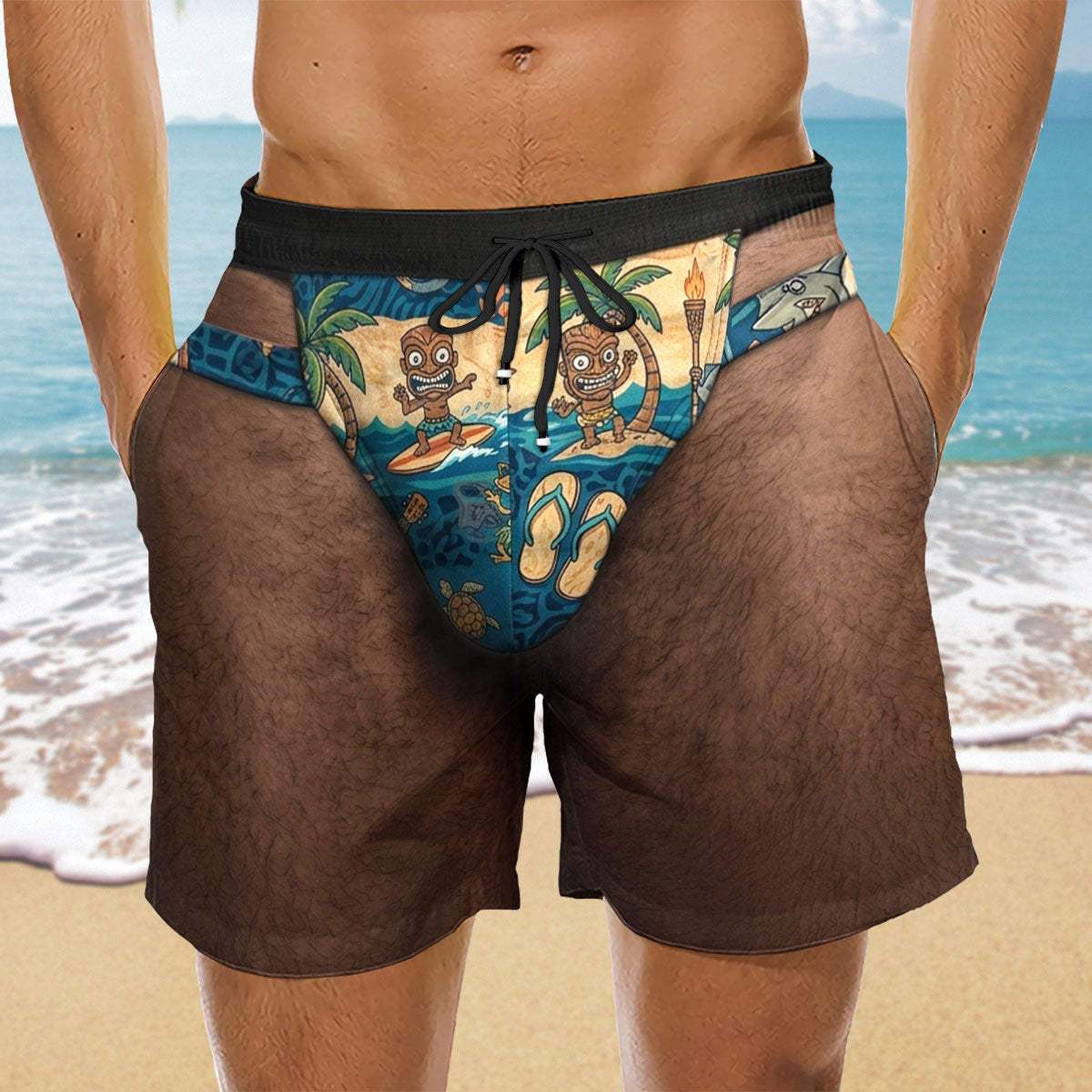 Custom Funny Hairy Man Swim Trunks, Birthday Summer Gift • Summer Vibes - Personalized Beach Shorts