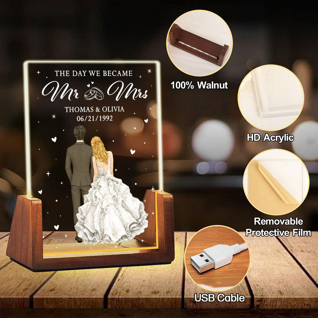 Custom Couple Gift for Anniversary, Valentine's Day, Christmas • The Day We Became Mr And Mrs - Personalized Night Light