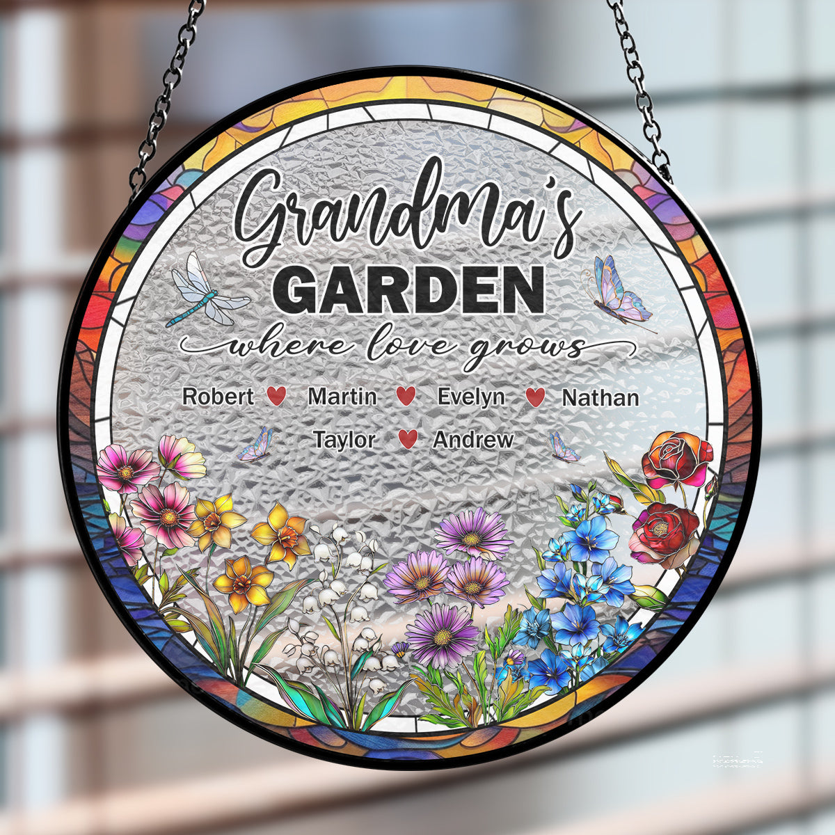 Custom Name Grandma Hanging Decor, Mother's Day Birthday Gifts • Grandma Garden - Personalized Window Hanging Suncatcher