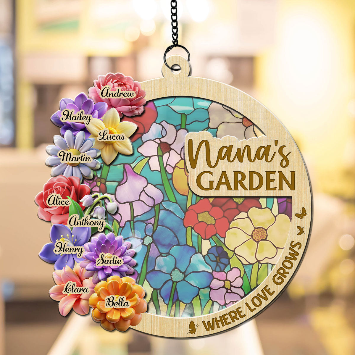 Custom Name Grandma Hanging Decor, Mother's Day Birthday Gifts • Family Garden - Personalized Suncatcher