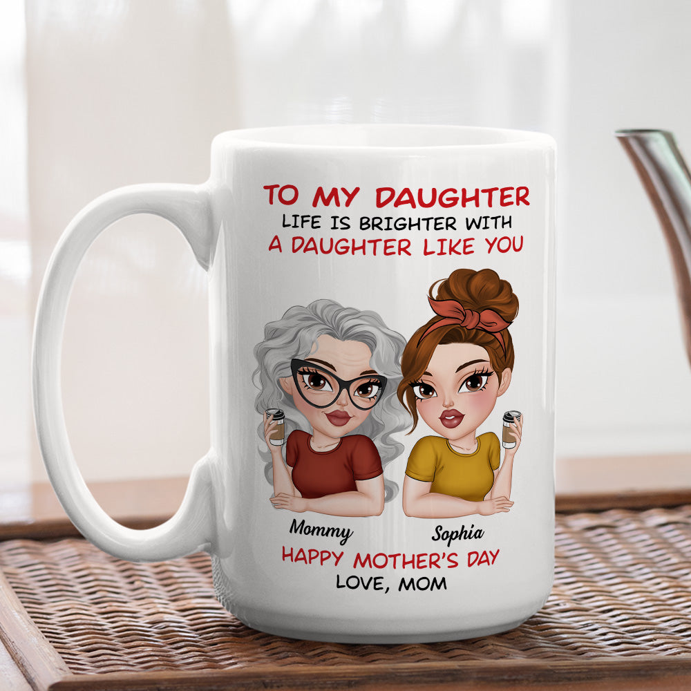 Custom Christmas & Birthday Gift for Mom • Life Shines With Amazing Daughters - Personalized Coffee Mug