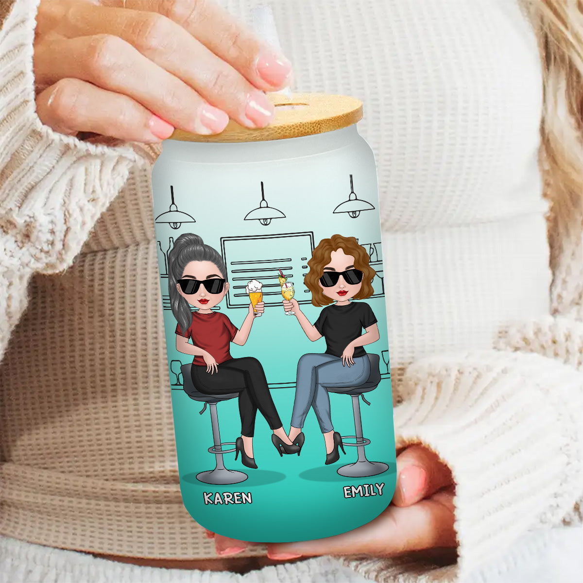 Because Of You I Laugh A Little Harder - Personalized Ombre Frosted Glass Can