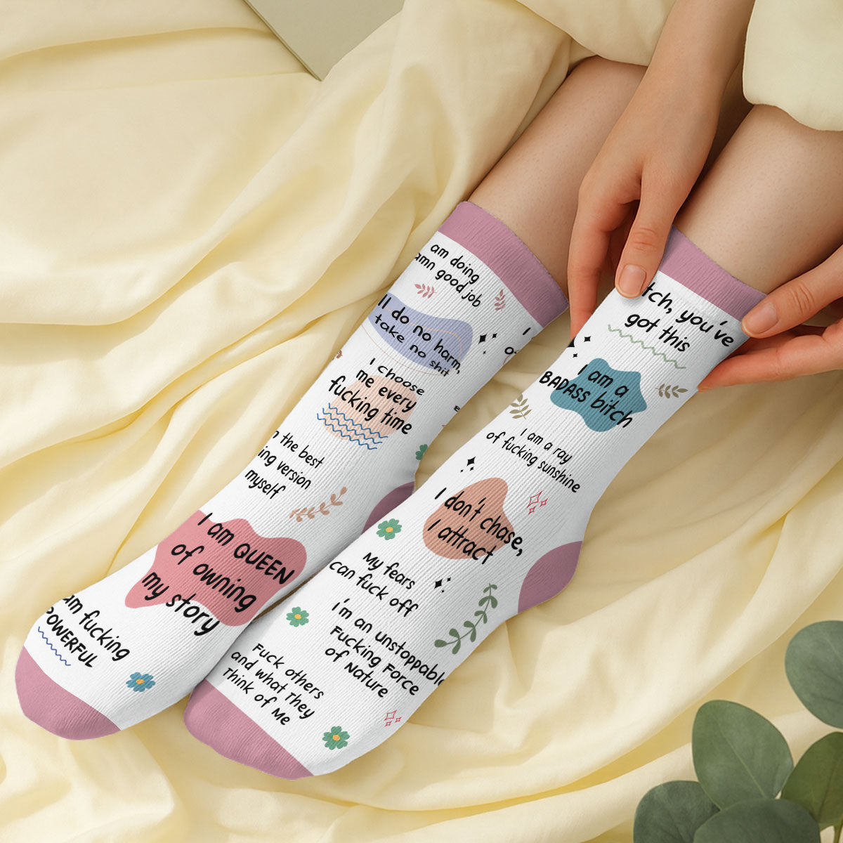 Custom Name Unique Footwear, Christmas Birthday Gift For Him & Her • Funny Affirmations - Personalized Crew Socks
