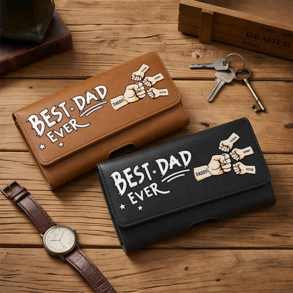Best Dad - Personalized Leather Phone And Card Holster