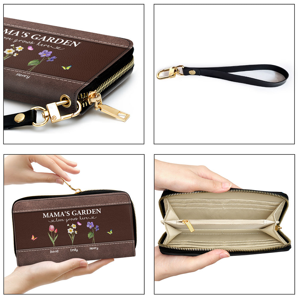 The Garden of Grandma Love Grows Here - Personalized Leather Wallet