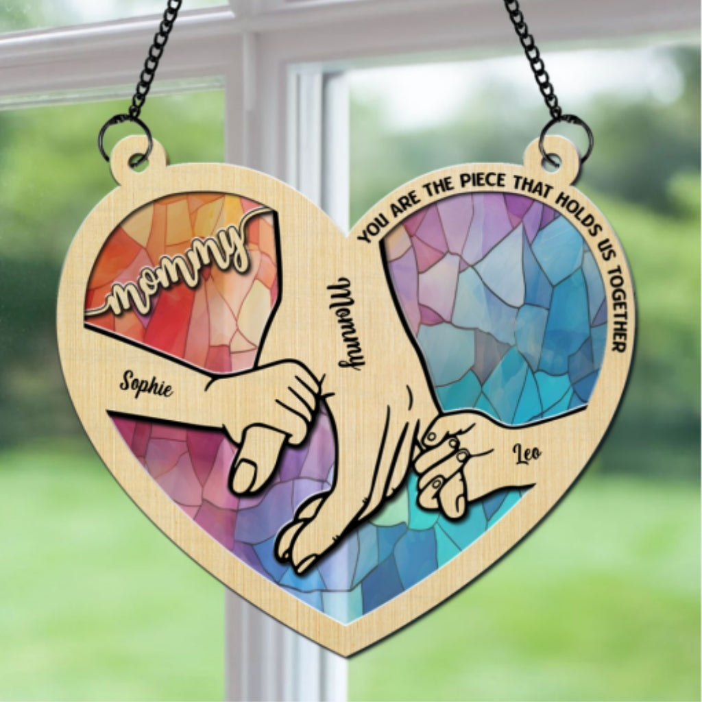 Custom Name Hanging Decor for Mom Daughter, Mother's Day Gifts • Holding Hands - Personalized Suncatcher