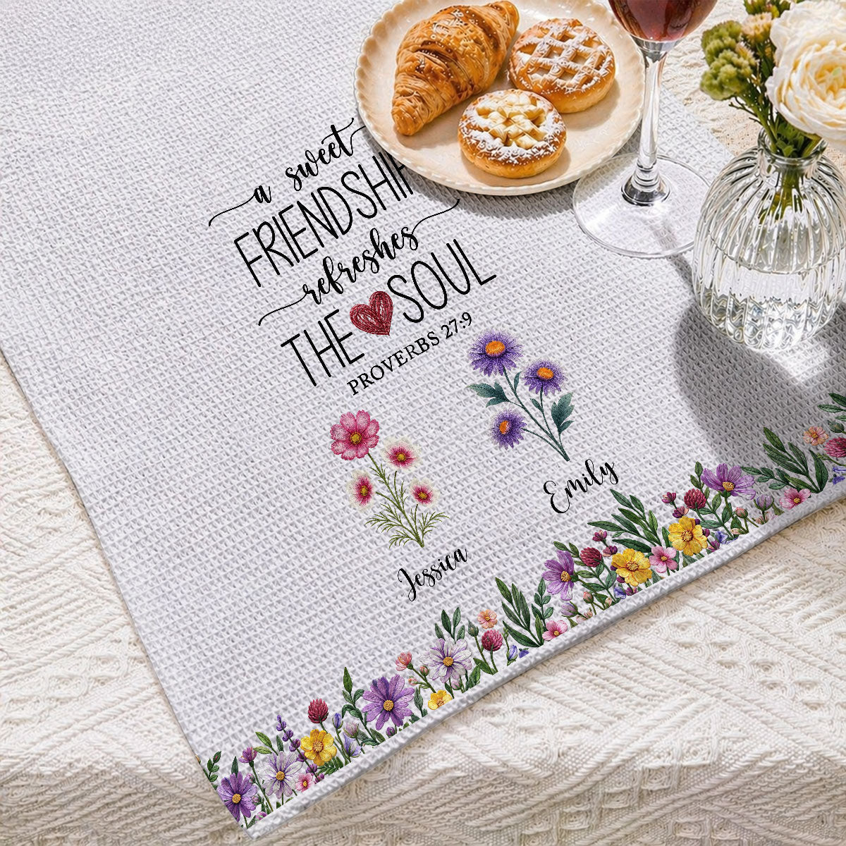 Custom Sister Kitchen Towel With Names, Birthday Christmas Gift For Sister Sibling • Rare Souls True Friends - Personalized Kitchen Towel