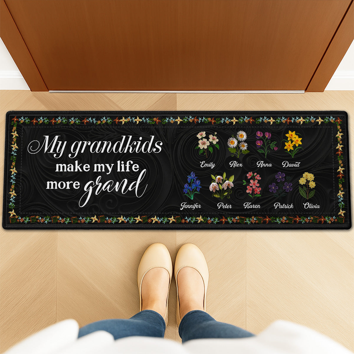 Custom Family Name Rug, Housewarming Birthday Gift For Grandma Grandparents • My Grandkids Make Life Grand - Personalized Runner Rug