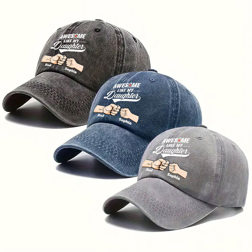 Custom Father's Day Christmas Birthday Gifts for Dad • Awesome - Personalized Vintage Washed Denim Cap