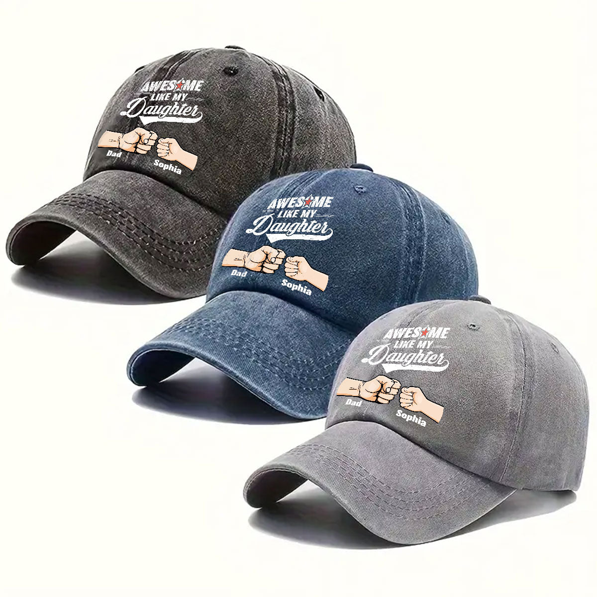 Custom Father's Day Christmas Birthday Gifts for Dad • Awesome - Personalized Vintage Washed Denim Cap