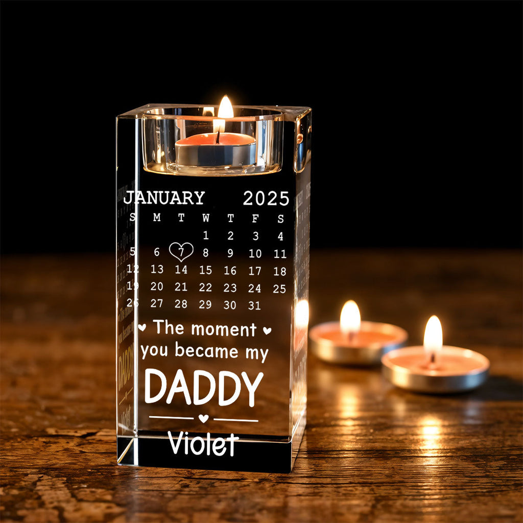 Became Daddy - Personalized Engraved Crystal Candle Holder