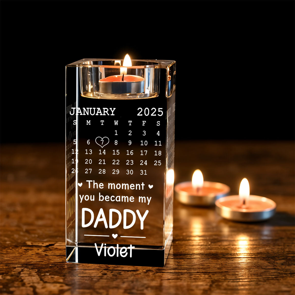 Became Daddy - Personalized Engraved Crystal Candle Holder