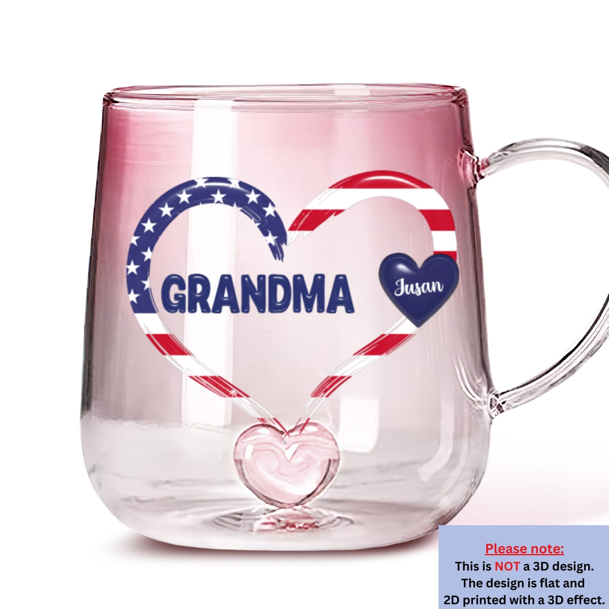 Custom Christmas & Birthday Gift For Grandma • American Grandma - Personalized Pink Gradient Glass Mug