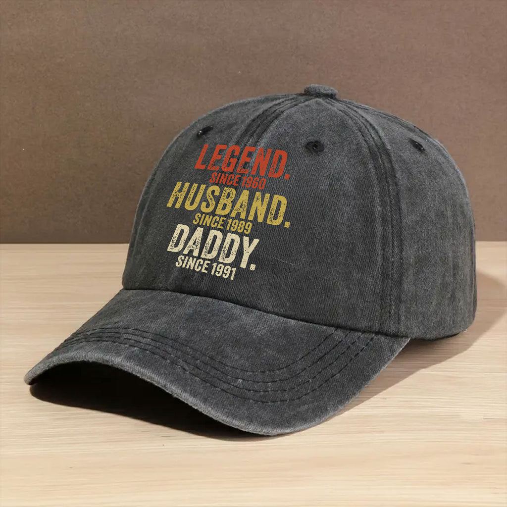 Custom Christmas Headwear Birthday Gifts for Grandpa • Legend Husband Dad Papa - Personalized Vintage Washed Denim Cap
