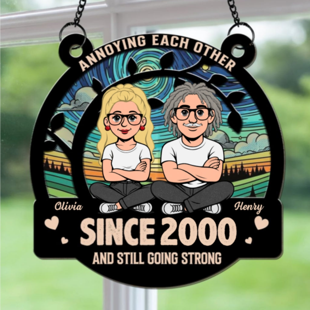 Custom Couple Hanging Decor, Anniversary Valentine's Day Gifts • With You Forever - Personalized Suncatcher