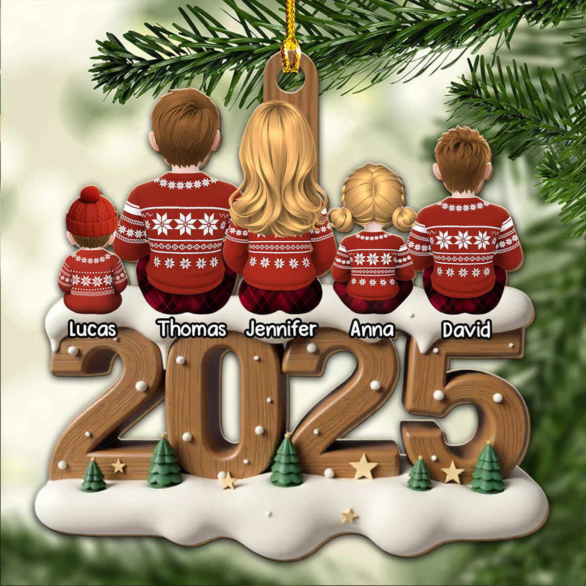 Custom Family Ornament, Christmas Gift for Family Members •  Little Family Now Onwards - Personalized 3D Effect Wood Ornament