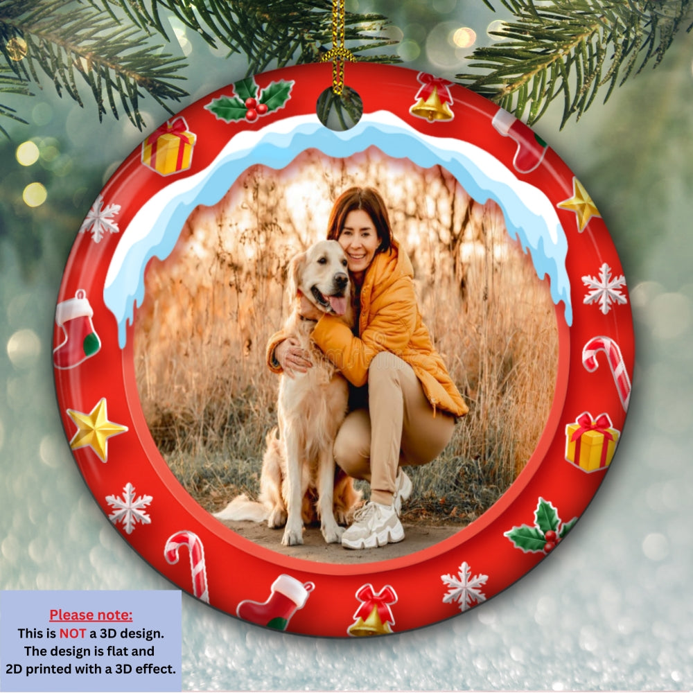 Custom Photo Keepsake Christmas Ornament • Under The Mistletoe Photo - Personalized 3D Effect Ceramic Ornament