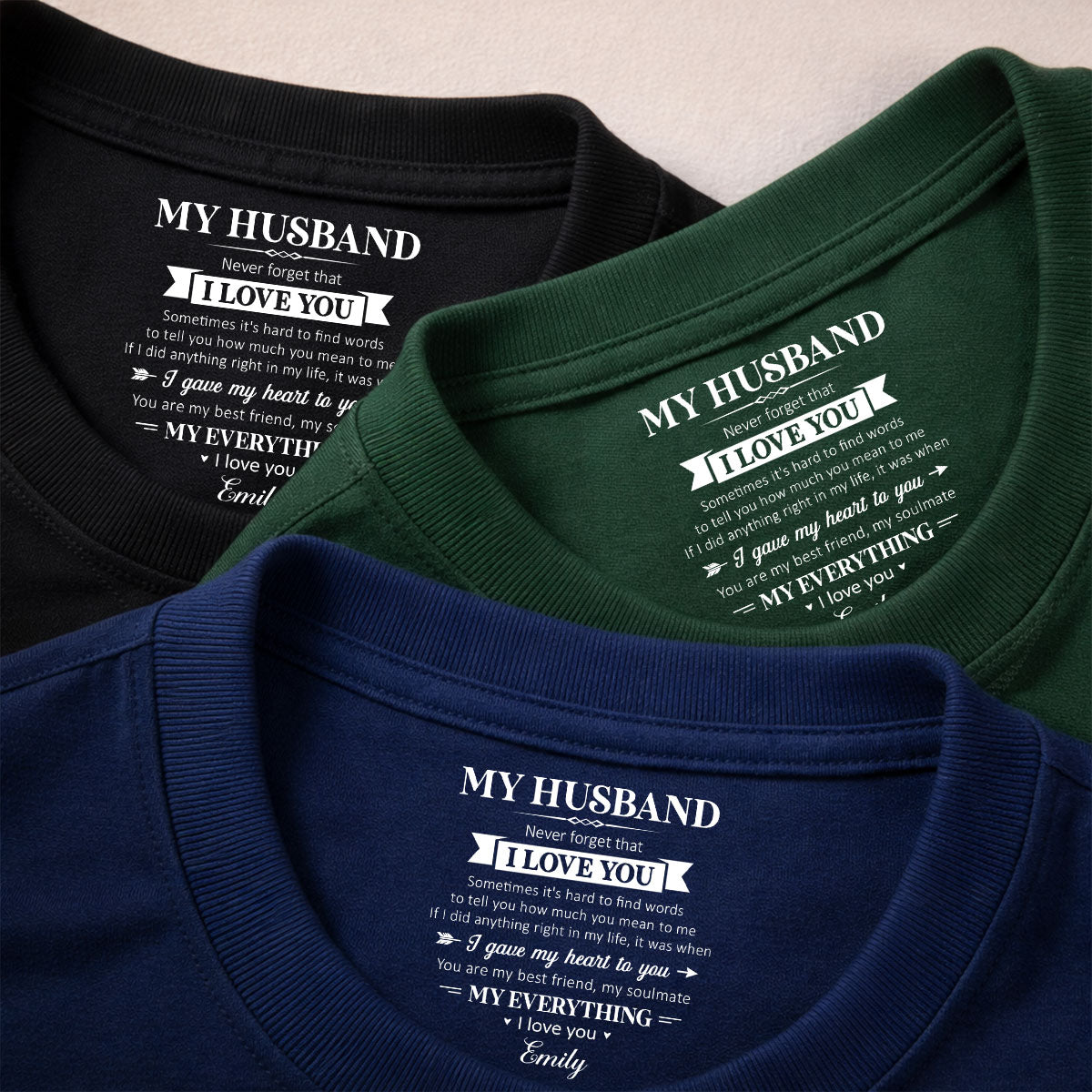 Custom Christmas Anniversary Keepsake Gifts For Husband • My Soulmate And My Everything - Personalized Inside Neck Print T-Shirt