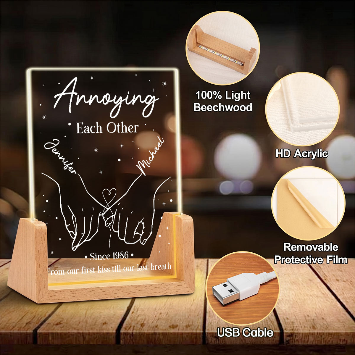 Custom Anniversary, Wedding, Christmas Gift For Husband, Him• Annoying each Other - Personalized Night Light
