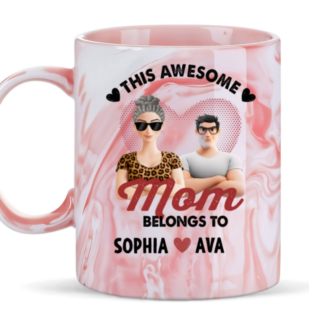 Custom Mother's Day Gift for Mom & Grandma • This Awesome Women Belongs To Us - Personalized Pink Marble Mug