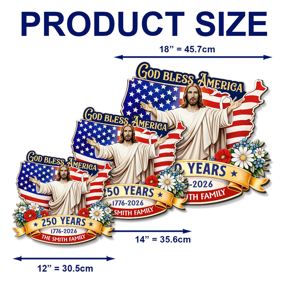 Custom Family Patriotic Hanging Decor, 4th of July • God Bless America - Personalized Wood Sign