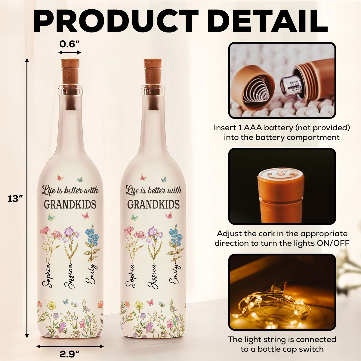 Better Life With Grandkinds - Personalized Bottle Lamp