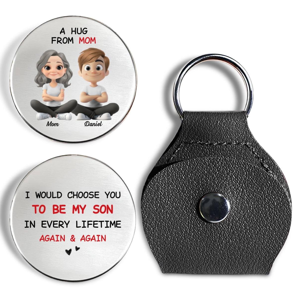 Custom Coin Keychain for Son, Father's Day Birthday Gifts • Always Choose You Mom And Son - Personalized Pocket Hug