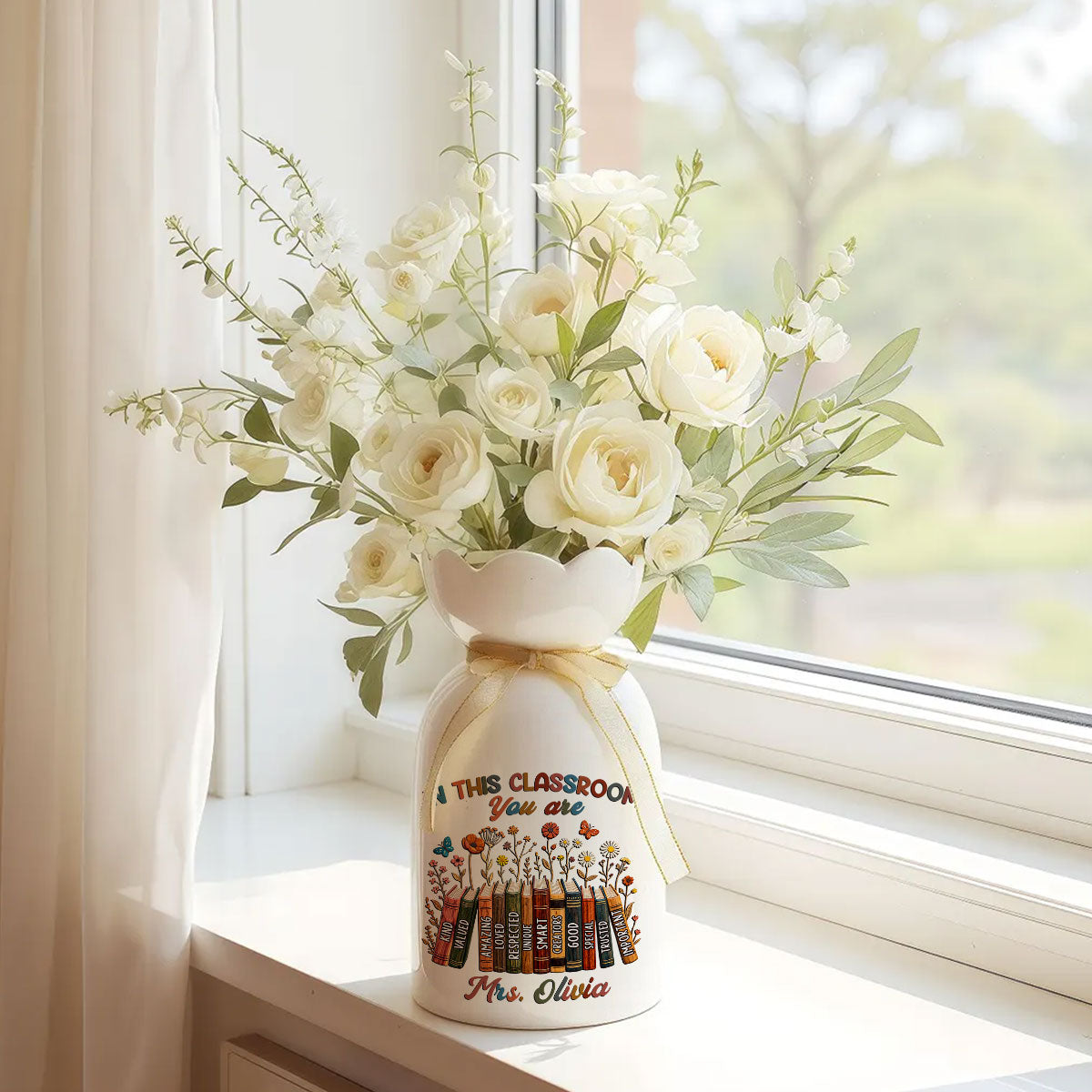 Every Lesson Plants Lasting Hope - Personalized Ribbon Tie Flower Vase