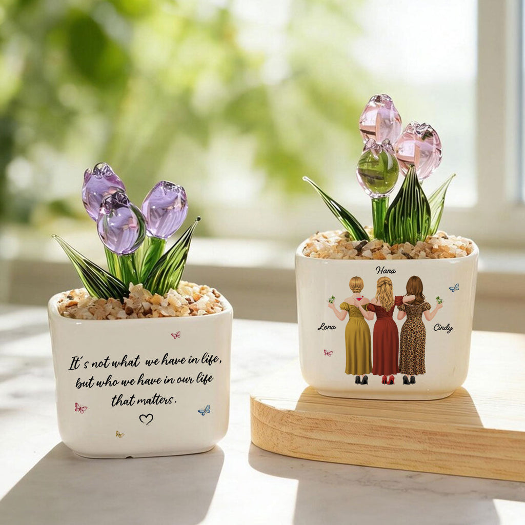 Custom Flower Keepsake, Glass Home Decor Gift for Best Friend • Who Matters Most - Personalized Glass Everlasting Tulips