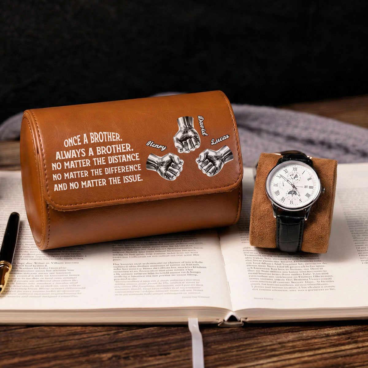 Always My Brother - Personalized Leather Watch Case