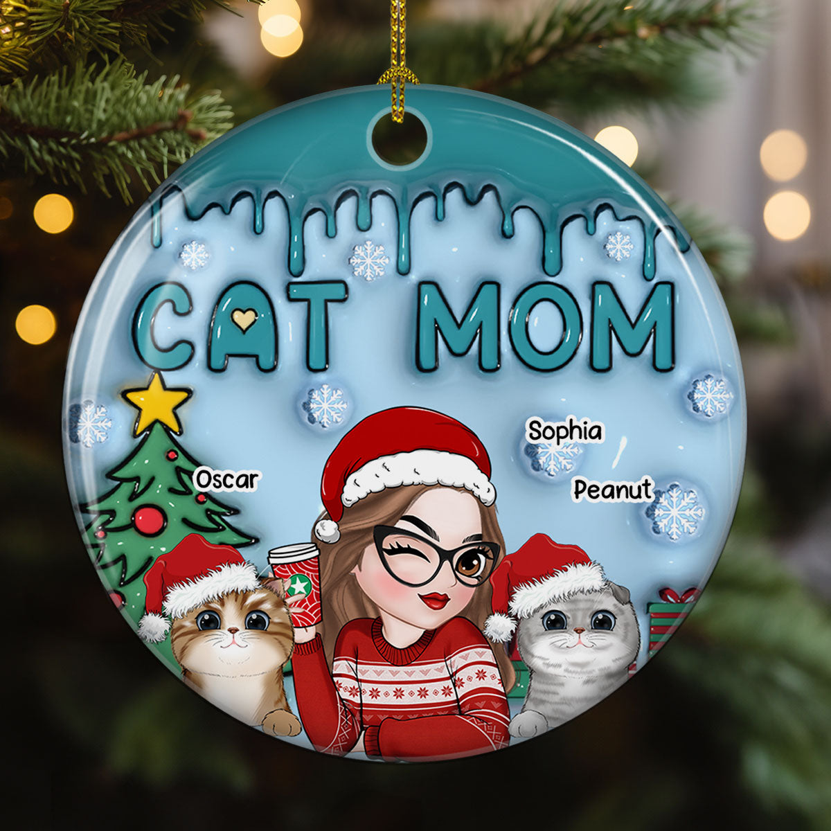 Custom Keepsake Christmas Ornament •  Lovely Cat Mom - Personalized 3D Inflated Effect Ceramic Ornament