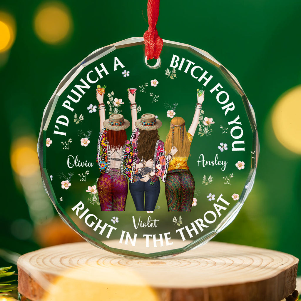 Custom Friendship Christmas Ornament, Best Friend Gift •  Punch Bitch Hippie Version - Personalized Glass Ornament
