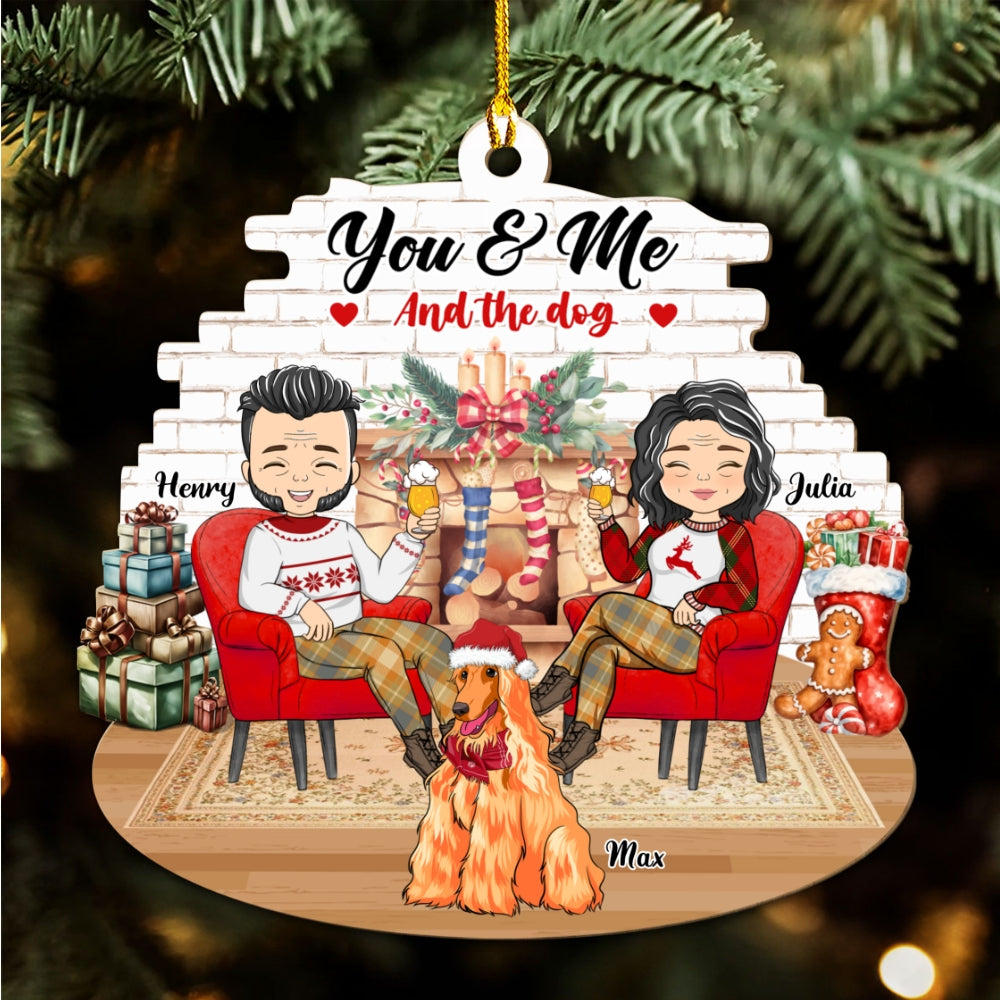 Custom Couple Christmas Ornament, Anniversary Gift •  Couple And Dogs - Personalized Wood Ornament