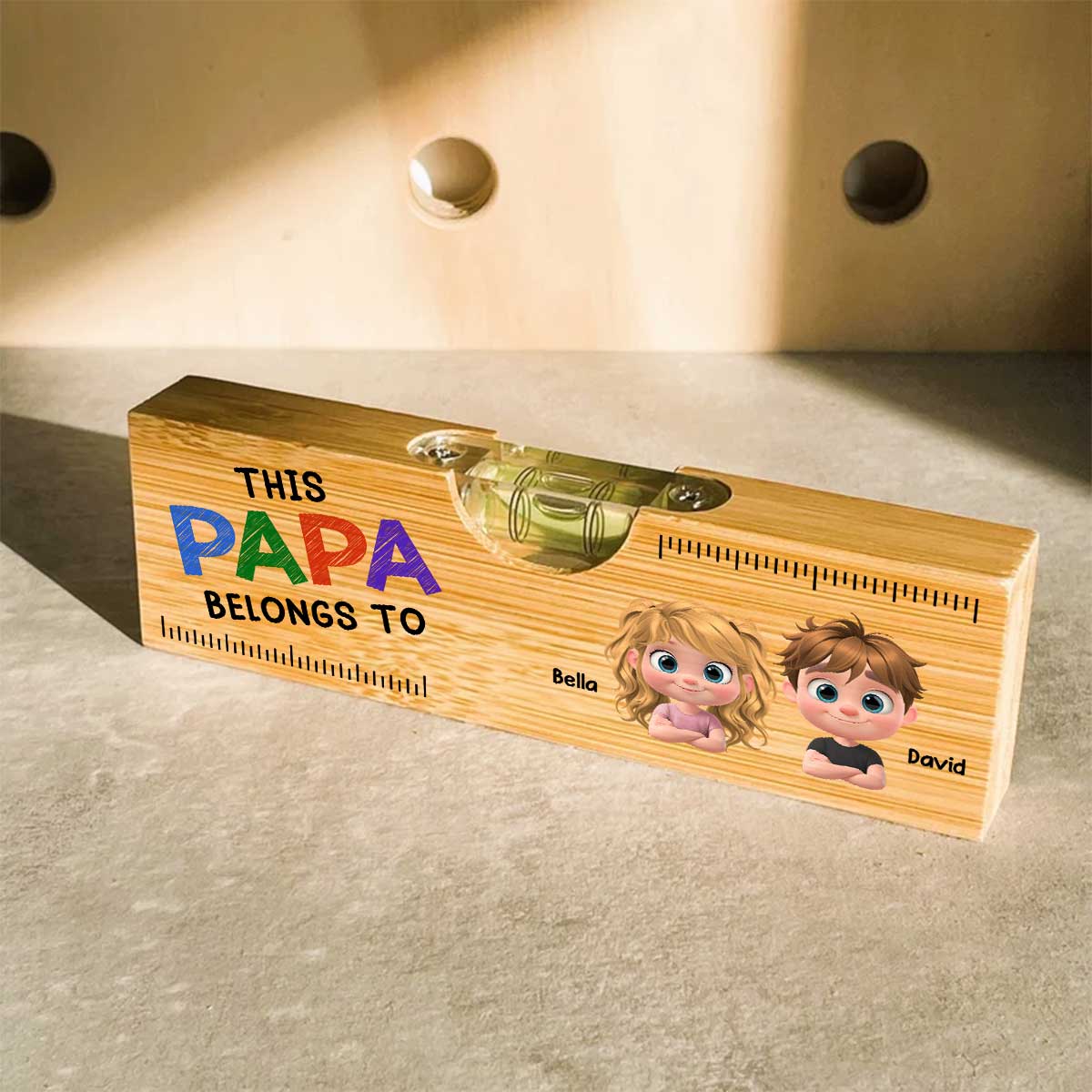This Daddy Papa Belongs To - Personalized Wooden Spirit Level Bottle Opener