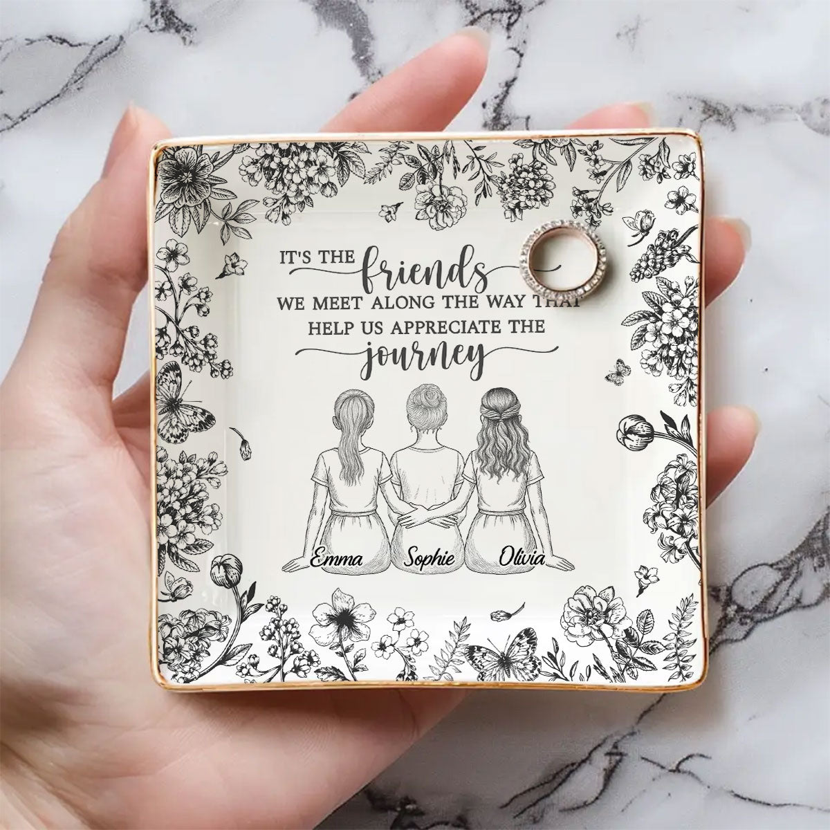 Custom Bestie Trinket Dish, Birthday Christmas Gift For Best Friend • The Journey Means More Together - Personalized Jewelry Dish