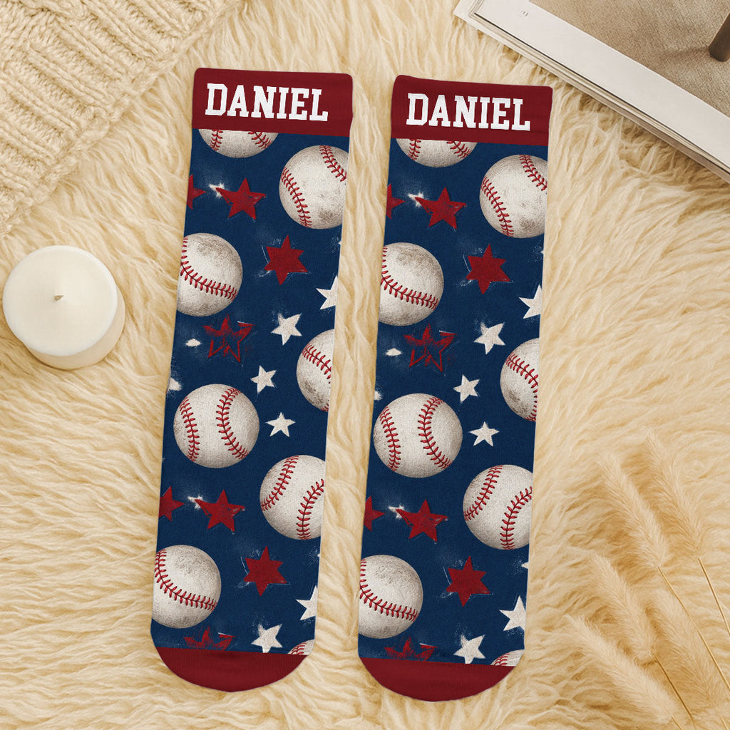 Custom Name Football Fan Footwear, Game Day Christmas Gift • Game Day Vibes - Personalized Crew Socks
