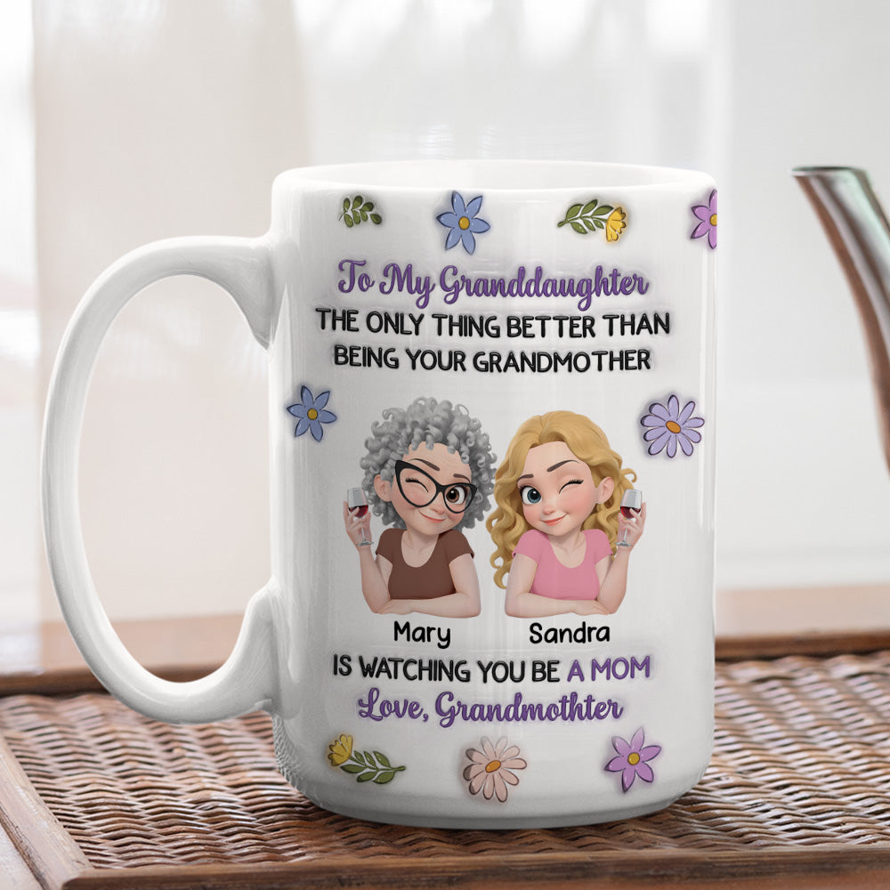 Custom Christmas & Birthday Gift for Granddaughter • Linked Together Granddaughter Cartoon - Personalized 3D Inflated Effect Mug